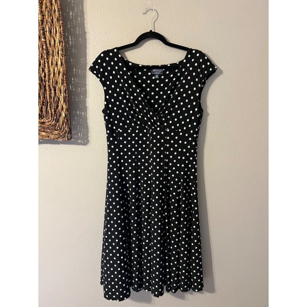 American Living Ralph Lauren Dress 14 Ivory Black Polka Dot Stretch Washable - Picture 6 of 7
